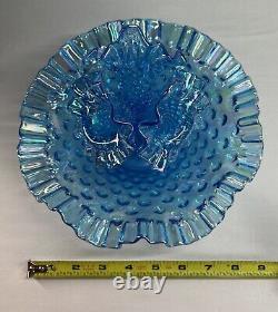 VINTAGE Fenton Blue Carnival 3 Horn Hobnail Opalescent Epergne