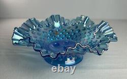 VINTAGE Fenton Blue Carnival 3 Horn Hobnail Opalescent Epergne