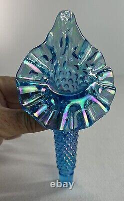 VINTAGE Fenton Blue Carnival 3 Horn Hobnail Opalescent Epergne