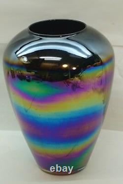 VINTAGE IMPERIAL GLASS VASE CARNIVAL OIL SLICK MIRRORED IRIDESCENCE 9in UNSIGNED