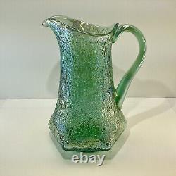 VTG 1991 Fenton Iridescent Sea Mist Green Crackle Carnival Glass Pitcher/Vase