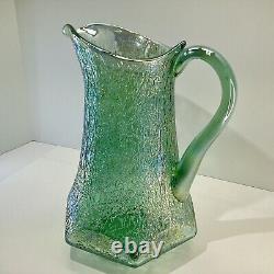 VTG 1991 Fenton Iridescent Sea Mist Green Crackle Carnival Glass Pitcher/Vase