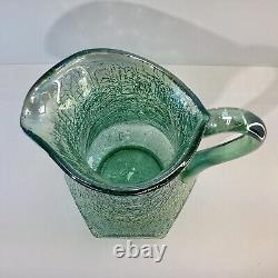 VTG 1991 Fenton Iridescent Sea Mist Green Crackle Carnival Glass Pitcher/Vase