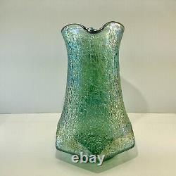 VTG 1991 Fenton Iridescent Sea Mist Green Crackle Carnival Glass Pitcher/Vase