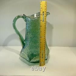 VTG 1991 Fenton Iridescent Sea Mist Green Crackle Carnival Glass Pitcher/Vase