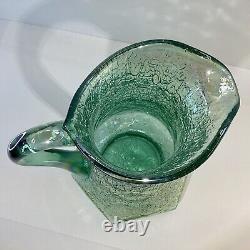 VTG 1991 Fenton Iridescent Sea Mist Green Crackle Carnival Glass Pitcher/Vase