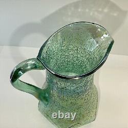 VTG 1991 Fenton Iridescent Sea Mist Green Crackle Carnival Glass Pitcher/Vase