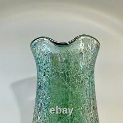 VTG 1991 Fenton Iridescent Sea Mist Green Crackle Carnival Glass Pitcher/Vase