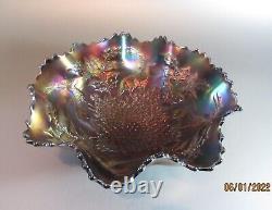 VTG Antique Fenton Blue Stag & Holly Footed Carnival Glass Large Bowl Iridescent