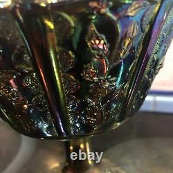 VTG FENTON Carnival Glass Goblet Pedestal No Lid LARGE Green Purple Iridescent