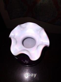 VTG FENTON Glass Purple Amethyst Carnival Iridescent Vase 5.5 hand painted