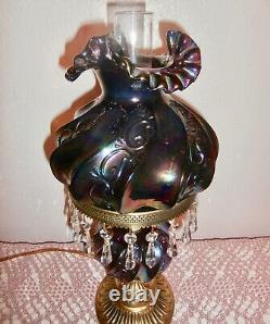 VTG Fenton GWTW Purple Amethyst Carnival Iridescent Glass Lamp
