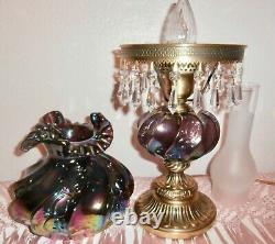 VTG Fenton GWTW Purple Amethyst Carnival Iridescent Glass Lamp