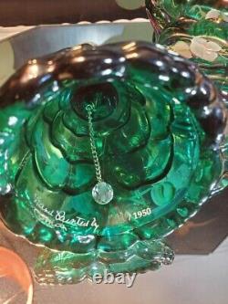 VTG Green Carnival Butterfly Cabbage Glass Bowl & Bell Set HP Sweet White Violet