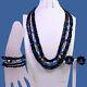 VTG HOBE Blue Iridescent Carnival Art Glass Bead Necklace Bracelet Earrings Set