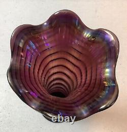 VTG IMPERIAL SWUNG STRETCH RIPPLE AMETHYST CARNIVALl GLASS VASE 12 GORGEOUS