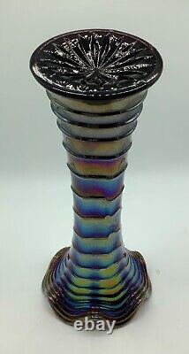 VTG IMPERIAL SWUNG STRETCH RIPPLE AMETHYST CARNIVALl GLASS VASE 12 GORGEOUS