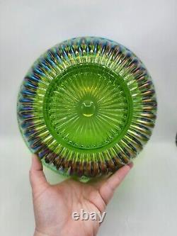 VTG INDIANA CARNIVAL GLASS Lime Green PUNCH BOWL Set with 12 Cups & Hanging Clips