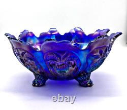 VTG Imperial Carnival Glass Blue Iridescent Aurora Jewel Everglade 3-Paw Bowl