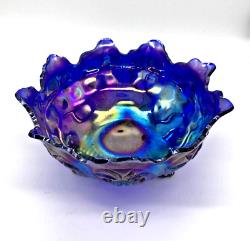 VTG Imperial Carnival Glass Blue Iridescent Aurora Jewel Everglade 3-Paw Bowl