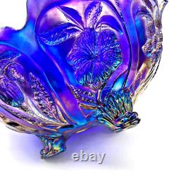 VTG Imperial Carnival Glass Blue Iridescent Aurora Jewel Everglade 3-Paw Bowl