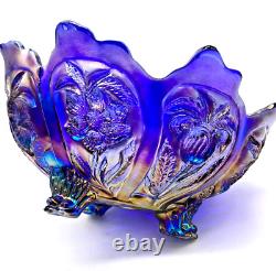 VTG Imperial Carnival Glass Blue Iridescent Aurora Jewel Everglade 3-Paw Bowl