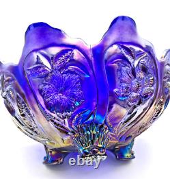 VTG Imperial Carnival Glass Blue Iridescent Aurora Jewel Everglade 3-Paw Bowl