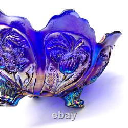 VTG Imperial Carnival Glass Blue Iridescent Aurora Jewel Everglade 3-Paw Bowl