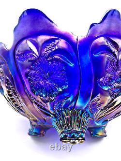 VTG Imperial Carnival Glass Blue Iridescent Aurora Jewel Everglade 3-Paw Bowl