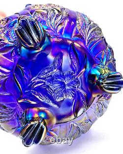 VTG Imperial Carnival Glass Blue Iridescent Aurora Jewel Everglade 3-Paw Bowl