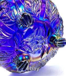 VTG Imperial Carnival Glass Blue Iridescent Aurora Jewel Everglade 3-Paw Bowl