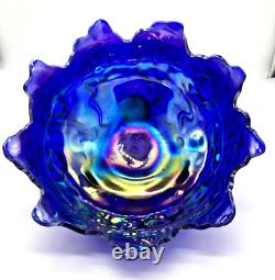 VTG Imperial Carnival Glass Blue Iridescent Aurora Jewel Everglade 3-Paw Bowl