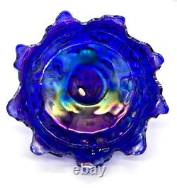 VTG Imperial Carnival Glass Blue Iridescent Aurora Jewel Everglade 3-Paw Bowl