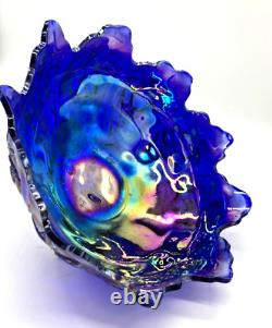 VTG Imperial Carnival Glass Blue Iridescent Aurora Jewel Everglade 3-Paw Bowl