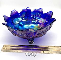 VTG Imperial Carnival Glass Blue Iridescent Aurora Jewel Everglade 3-Paw Bowl