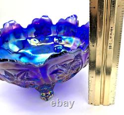 VTG Imperial Carnival Glass Blue Iridescent Aurora Jewel Everglade 3-Paw Bowl