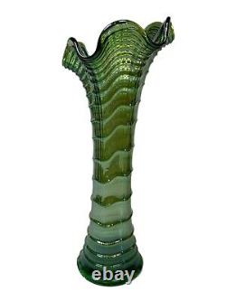 VTG Imperial Carnival Iridescent Green Ripple Vase 12 Tall