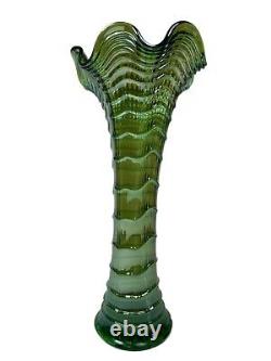 VTG Imperial Carnival Iridescent Green Ripple Vase 12 Tall