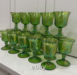 VTG Iridescent Lime Carnival Glass 16 Goblet Set Water/Wine Harvest New In Boxes