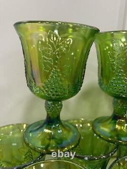 VTG Iridescent Lime Carnival Glass 16 Goblet Set Water/Wine Harvest New In Boxes