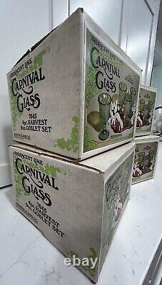 VTG Iridescent Lime Carnival Glass 16 Goblet Set Water/Wine Harvest New In Boxes