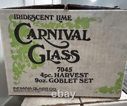 VTG Iridescent Lime Carnival Glass 16 Goblet Set Water/Wine Harvest New In Boxes