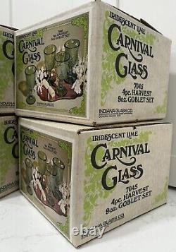 VTG Iridescent Lime Carnival Glass 16 Goblet Set Water/Wine Harvest New In Boxes