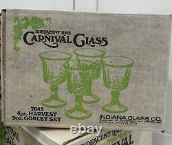 VTG Iridescent Lime Carnival Glass 16 Goblet Set Water/Wine Harvest New In Boxes