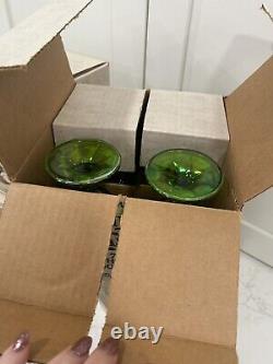 VTG Iridescent Lime Carnival Glass 16 Goblet Set Water/Wine Harvest New In Boxes