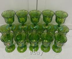 VTG Iridescent Lime Carnival Glass 16 Goblet Set Water/Wine Harvest New In Boxes