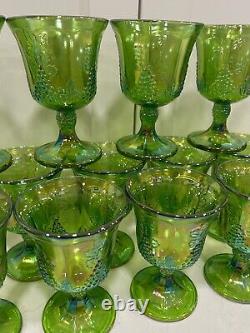 VTG Iridescent Lime Carnival Glass 16 Goblet Set Water/Wine Harvest New In Boxes