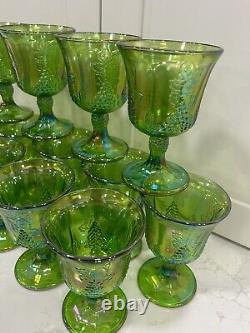 VTG Iridescent Lime Carnival Glass 16 Goblet Set Water/Wine Harvest New In Boxes