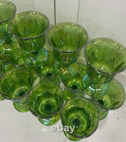 VTG Iridescent Lime Carnival Glass 16 Goblet Set Water/Wine Harvest New In Boxes