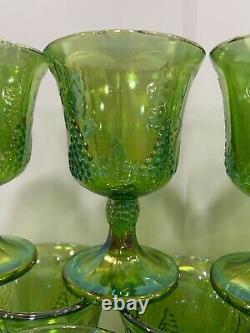 VTG Iridescent Lime Carnival Glass 16 Goblet Set Water/Wine Harvest New In Boxes